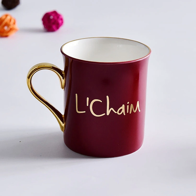 Bone china ceramic mug with OEM logo custom in gold handle