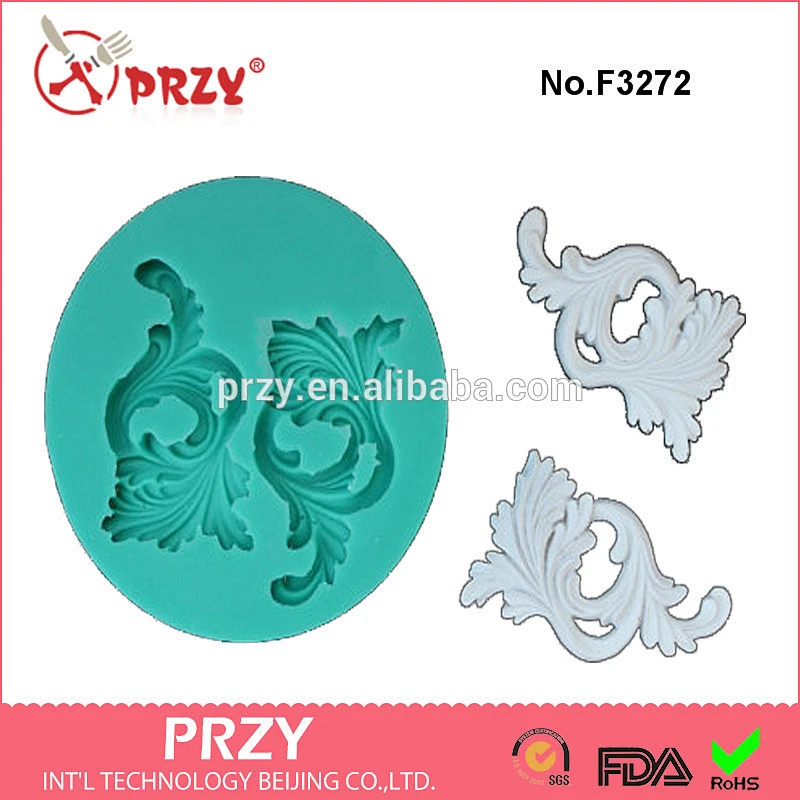 F3272 Art Nouveau Scrolling Leaves Mold Vintage Flourishes Silicone Mold Sugarcraft Cake Decorating Fondant fimo mould