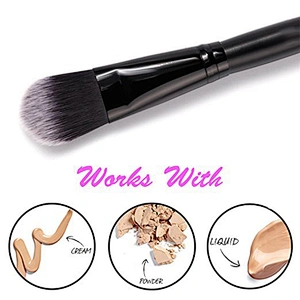 Black Contour Brush Foundation Brush Tapered Liquid Powder Cream Makeup Brush with Synthetic Bristles and Wooden Handle