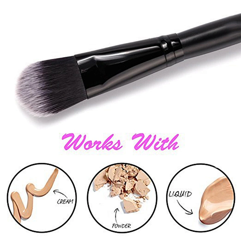 Black Contour Brush Foundation Brush Tapered Liquid Powder Cream Makeup Brush with Synthetic Bristles and Wooden Handle