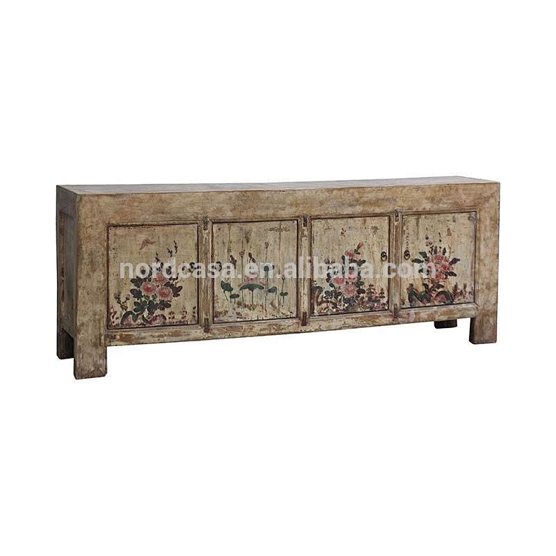 Oriental antique vintage elm solid wooden lacquer chests Asian sideboard distressed cabinet