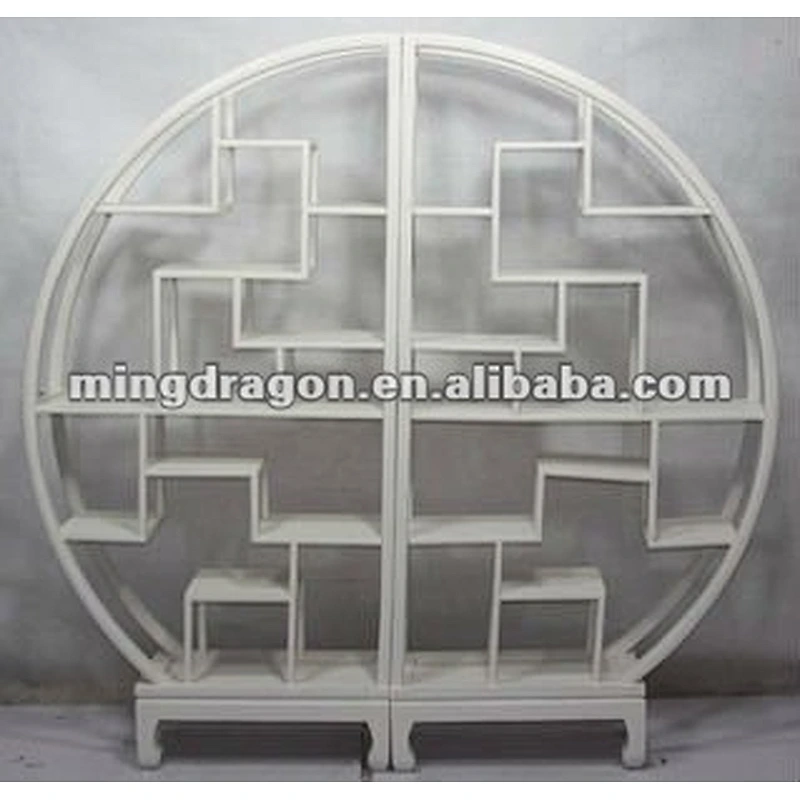 Chinese antique movable white round bookshelf