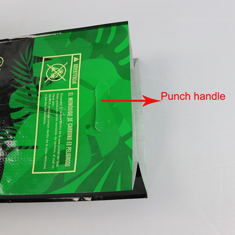 Block bottom pp plastic charcoal packaging bag 2kg 3kg 5kg with cutting handles