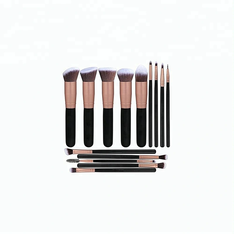 14 Pc Custom Rose Golden Black Makeup Brush Set