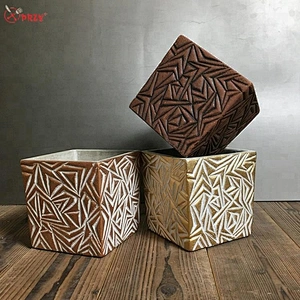 Geometric texture flower pot mold succulents Square Cement planter decoration silicone molds