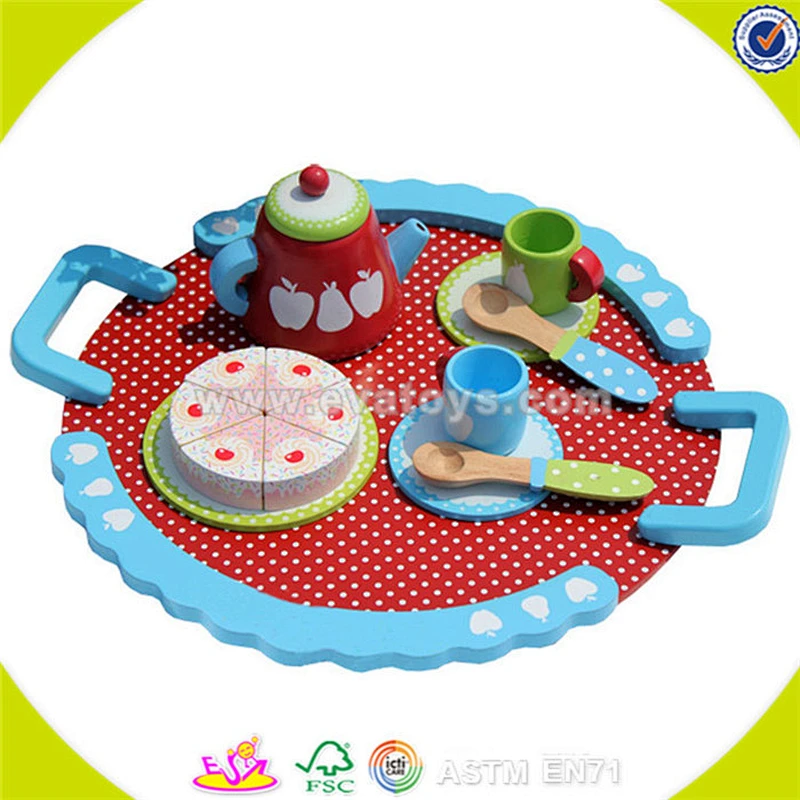 Wholesale top quality kids wooden tea sets toy popular pretend baby wooden tea sets toy W10B052