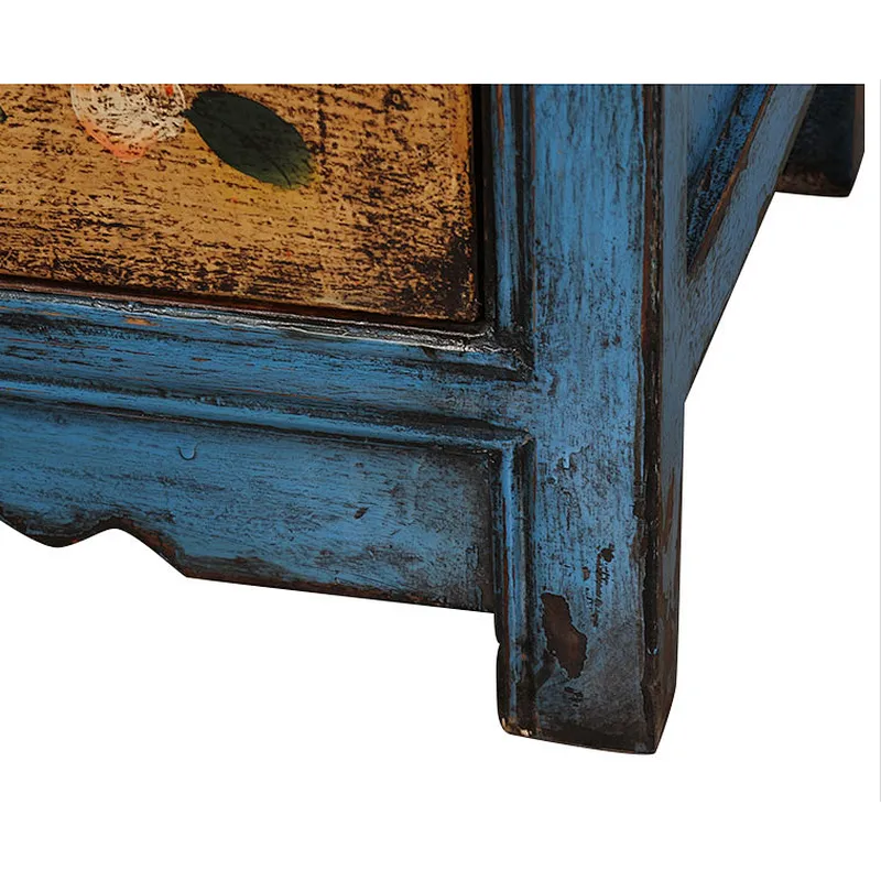 chinese antique furniture blue frame colourful two door three drawer cabinet