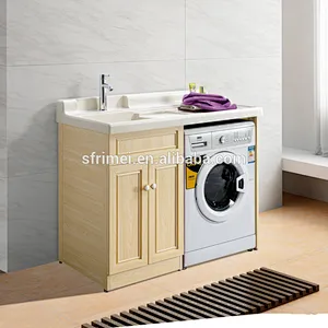 Oak Wood Floor Standing PVC Bathroom Washbasin Cabinet For Sale