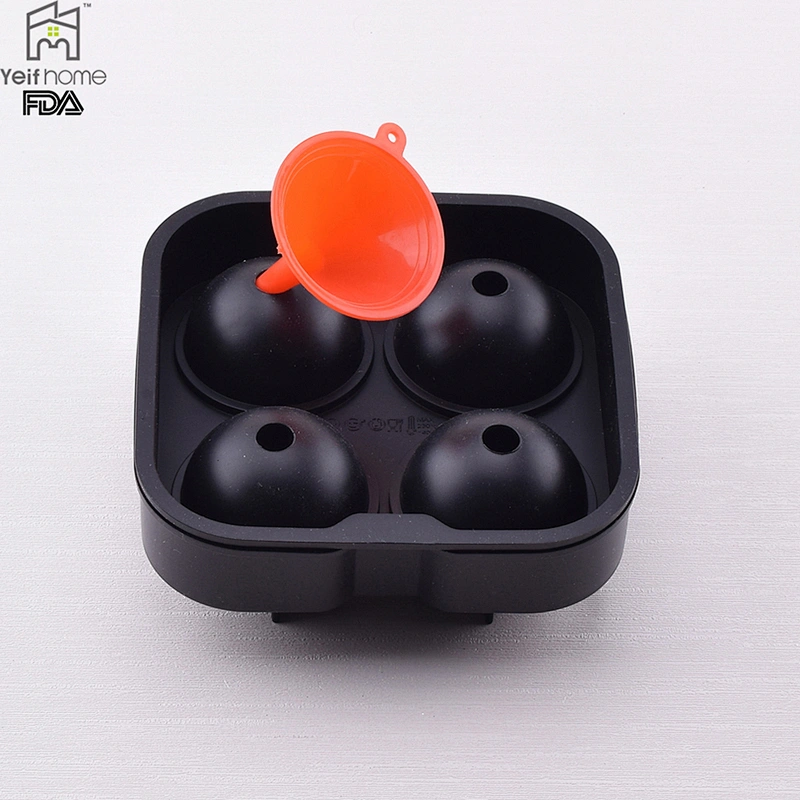 2017 Hot Selling 4 Ball Shaped Silicone Ice Cube Tray With Mini Funnel