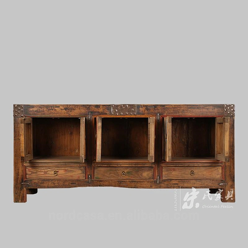 chinese antique style 3 drawer 6 door hand painting reclaimed elm wood buffet