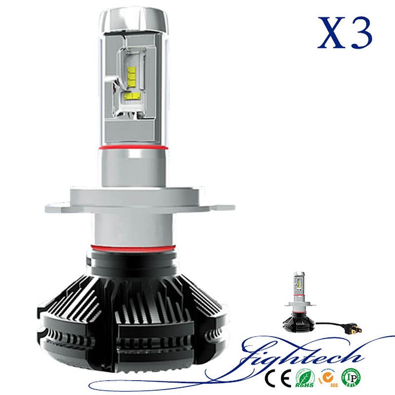 Lightech High Quality X3 Fanless LED Headlight H4 50W 8000LM H4 H13 High Low Brightness Headlamps 12v 24v For all universal car