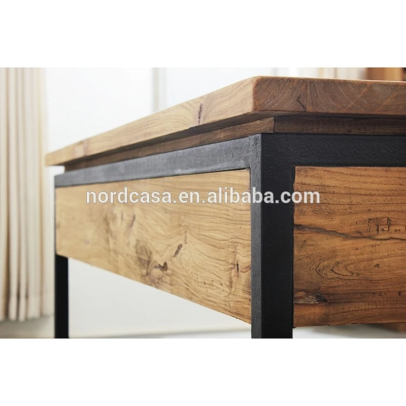 Antique Industrial Iron Natural Console Table
