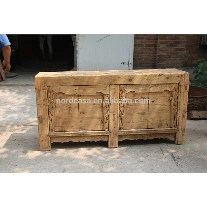Chinese Antique Natural Wood Cabinte Furniture Carved Cabinet Old Pine Made Chinese Antique Furniture