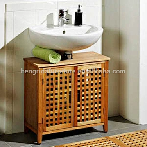 Nordic gird solid oiled walnut wood Bathroom storage cabinet with doors