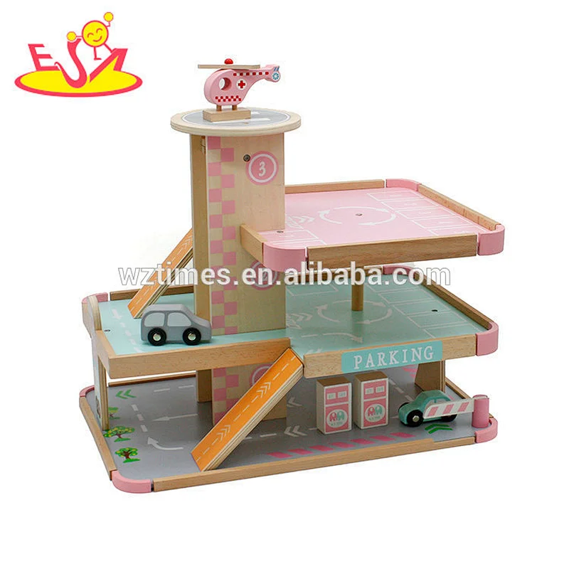 New design funny wooden toy car park for kids W04B056