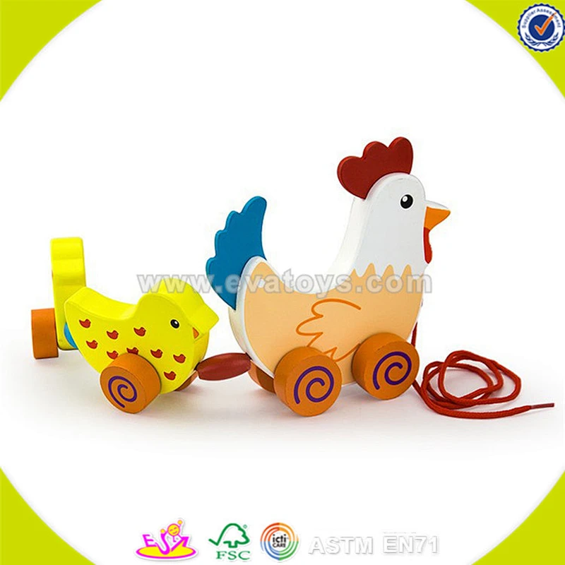 Wholesale lovely wooden drag toy cute wooden drag hen and chicks toy toddler wooden drag toy for fun W05B097