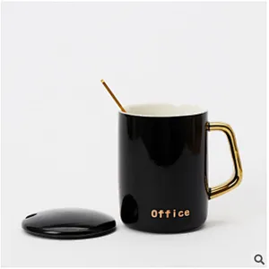 Promotion Retail Wholesale 400ml Plain White Color Tea Coffee ceramic Cup Beer Mug With Gold Handle
