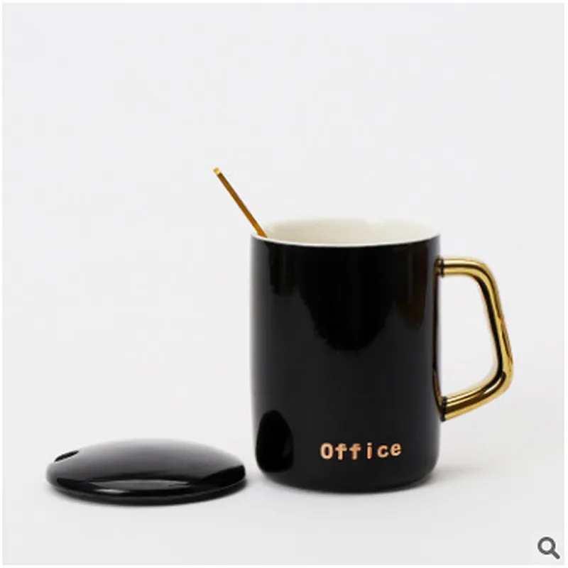 Promotion Retail Wholesale 400ml Plain White Color Tea Coffee ceramic Cup Beer Mug With Gold Handle