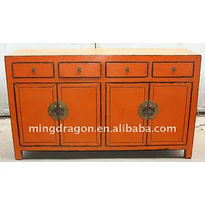 Chinese Antique Style Jilin Orange Four Door Four Drawer Cabinet