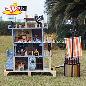 2018 wholesale boys wooden pirate doll house new design kids wooden pirate doll house pretend play pirate doll house W06A162