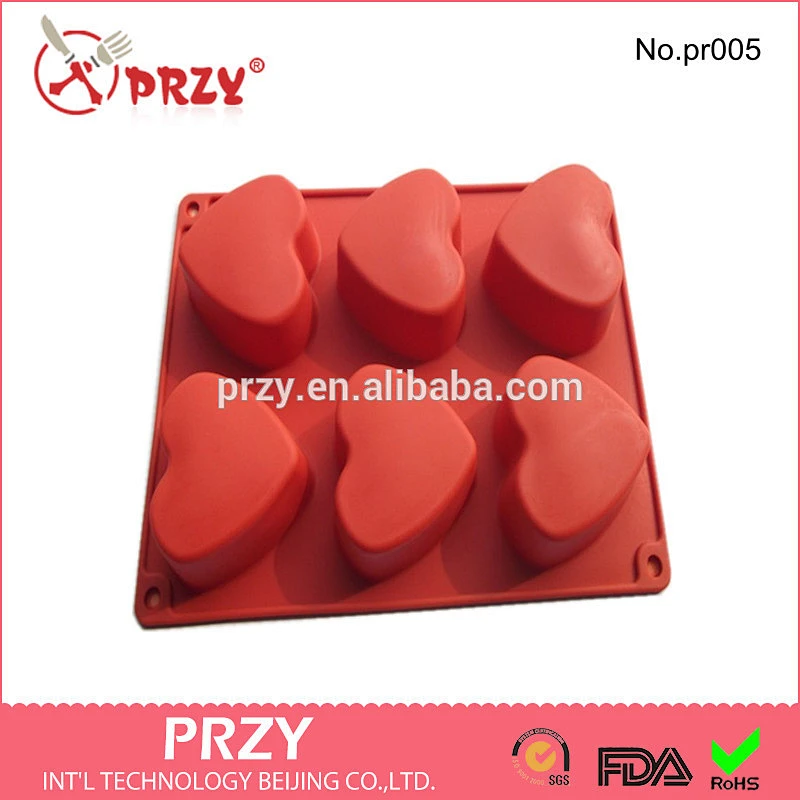PR005 6 cavity heart shape silicone soap mould heart shape handmade cake mold silicone heart mold