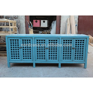 Chinese antique solid wood painted buffet sideboard Blue White Natural wood cabinet