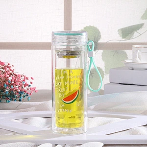 Wholesale High Borosilicate Glass Water Bottle 280 ml Customized Logo Fruit Water Bottle for Children