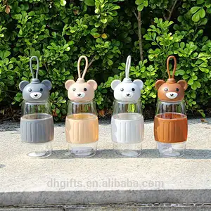 2018 Good Quality Eco-friendly PC Material Reusable PP Cup Cute Bear Shape Water Bottle with Anti-heat Silicone Sleeve