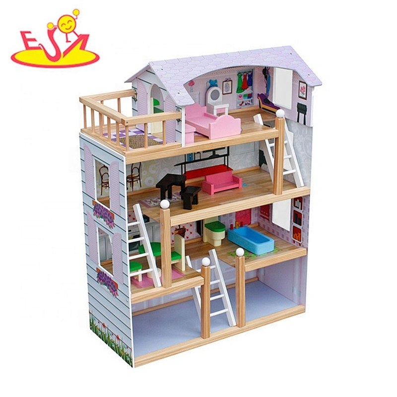 2018 New design girls mini wooden dollhouse kits best children wooden dolls house for sale W06A171
