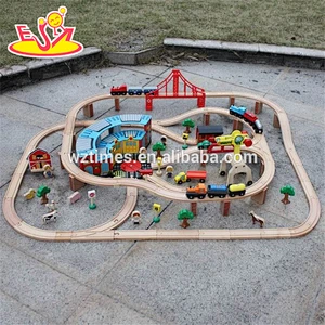 wholesale 142 pcs best quality wooden toy train track hottest design kids wooden toy train track W04C072