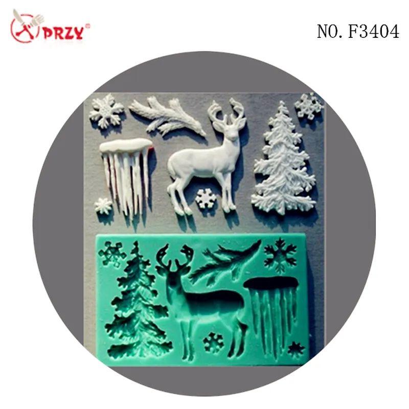 Christmas tree elk Fondant molds snowflake icicle silicone fondant cake decoration mold Clay Molds