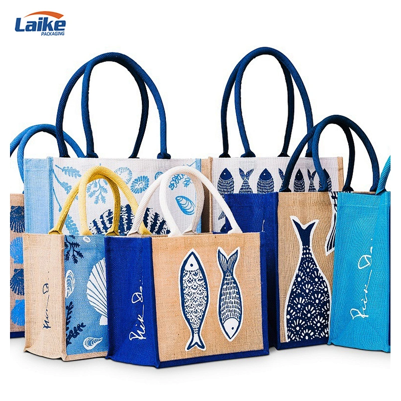 Cheap Promotional Natural Color Laminated Reusable eco Shopping jute Bag tote bags with custom printed logo