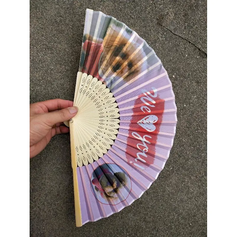 Custom Summer Promotional Gift Portable Custom Printed Folding Logo Bamboo Hand Fan