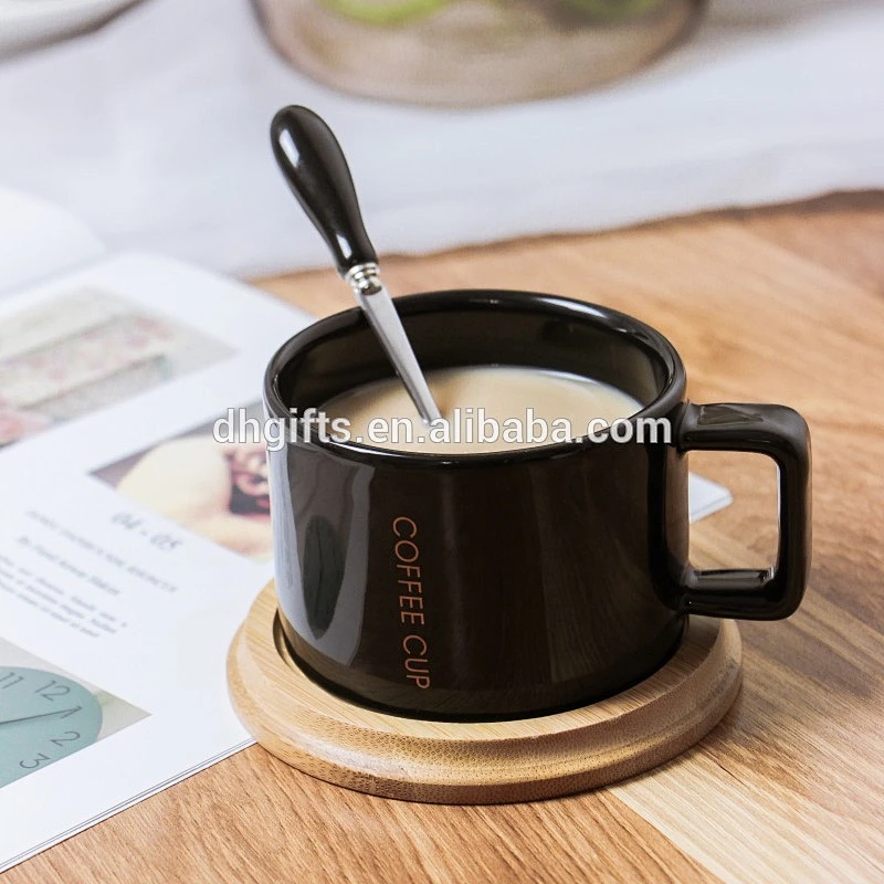 Promotional High Quality Customized Ceramic Coffee Mug Porcelain Milk Cup Gift Set with Spoon and Tray
