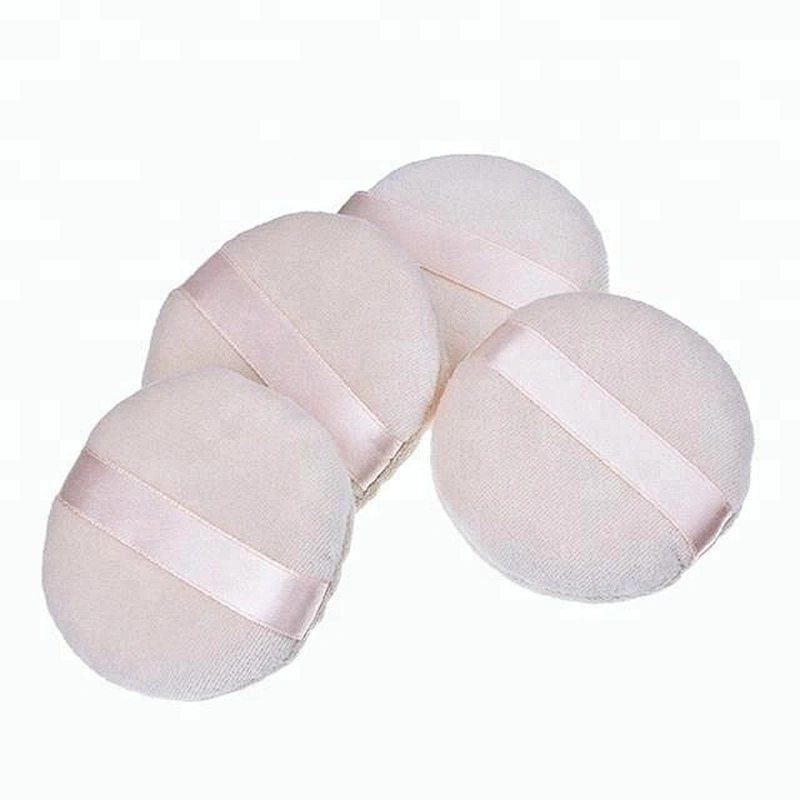 Customized Logo Makeup Blush Powder Puff With Silk Ribbon