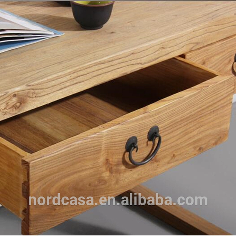 chinese antique style reclaimed elm wood color 3 drawers writing desk