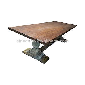 Antique Shabby Chic farmhouse dinner table rustic wood trestle dining table