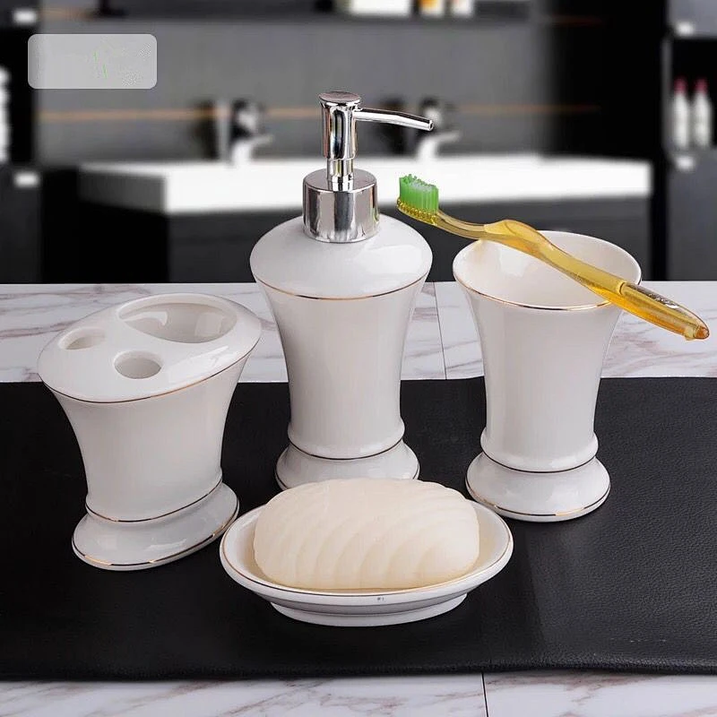 Factory Wholesale Ceramic Bathroom Set Free Sample Bath Bottle European 5pcs Household Porcelain Toilet sets