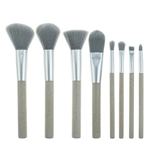 New Arrival Gray Ferrule Recyclable Straw Handle 8pcs Makeup Brush Set With Private Label