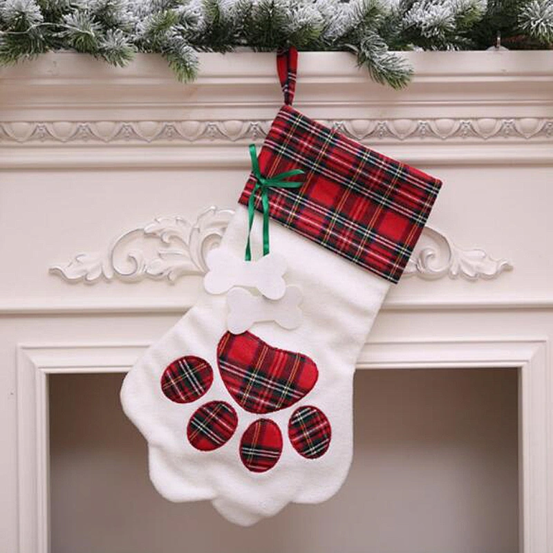 Wholesale Beautiful Decoration Christmas Stocking Adorable Dog's Paw Christmas Santa Claus Stocking Christmas Gift Pendant