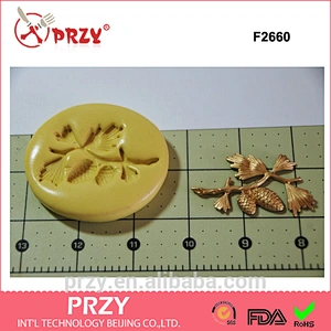 F2660 przy Pine Tree Branch Spray with Pinecones Silicone fondant decorative Rubber Flexible Mold