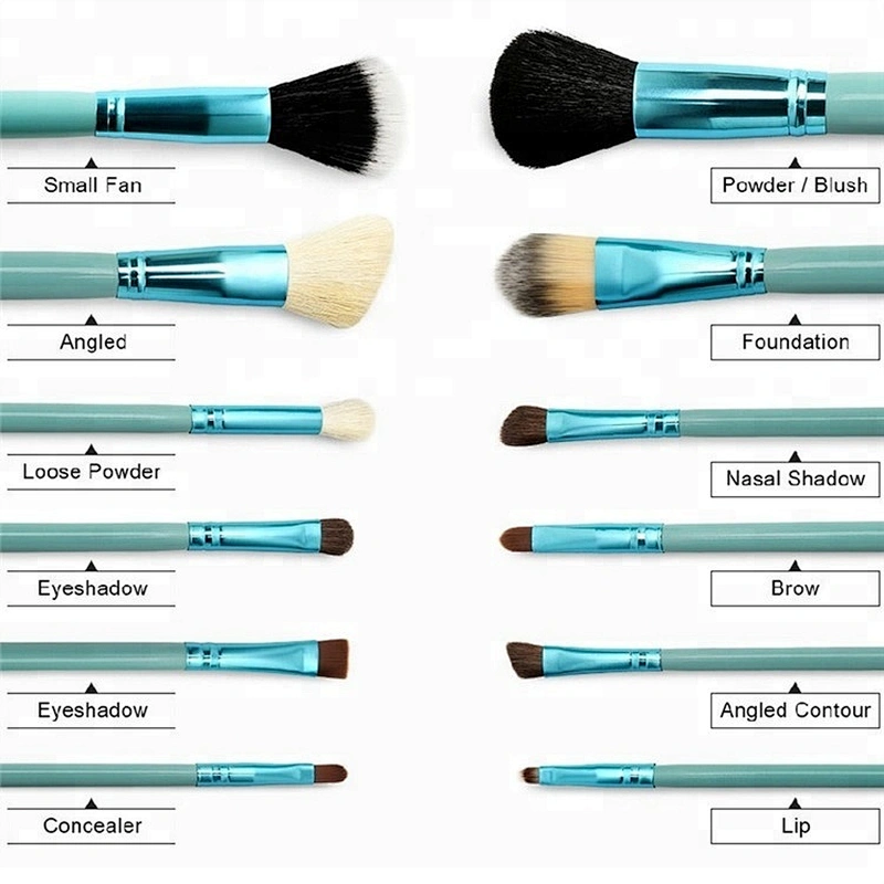 Professional Blue 12pcs Cosmetic Makeup Brush Set With Holder