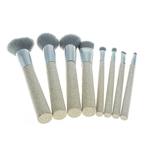 New Arrival Gray Ferrule Recyclable Straw Handle 8pcs Makeup Brush Set With Private Label