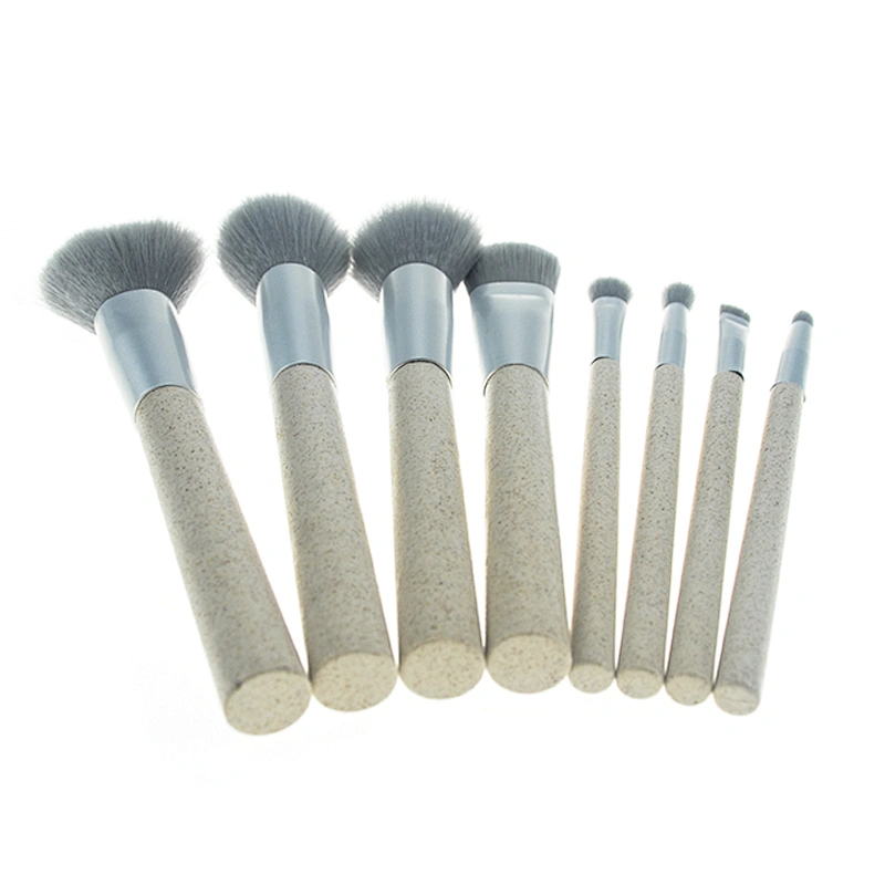 New Arrival Gray Ferrule Recyclable Straw Handle 8pcs Makeup Brush Set With Private Label