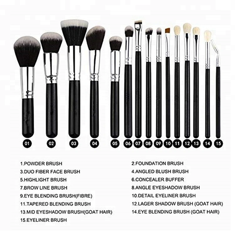 Professional custom 15pcs Glitter Makeup Brushes Set with Travel Makeup Bag