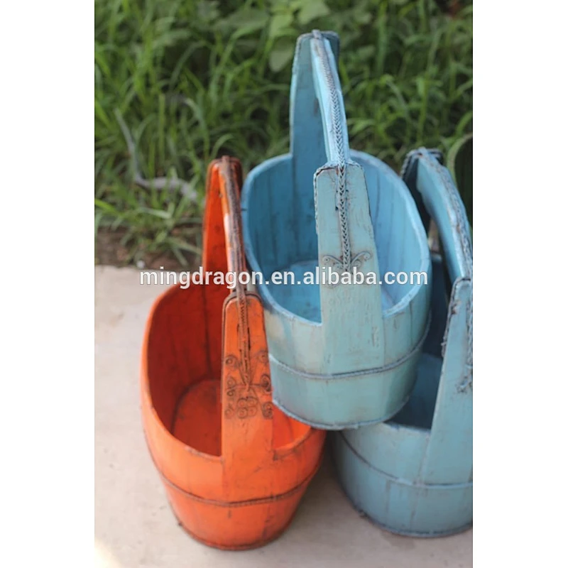 Chinese antique wooden painted basket