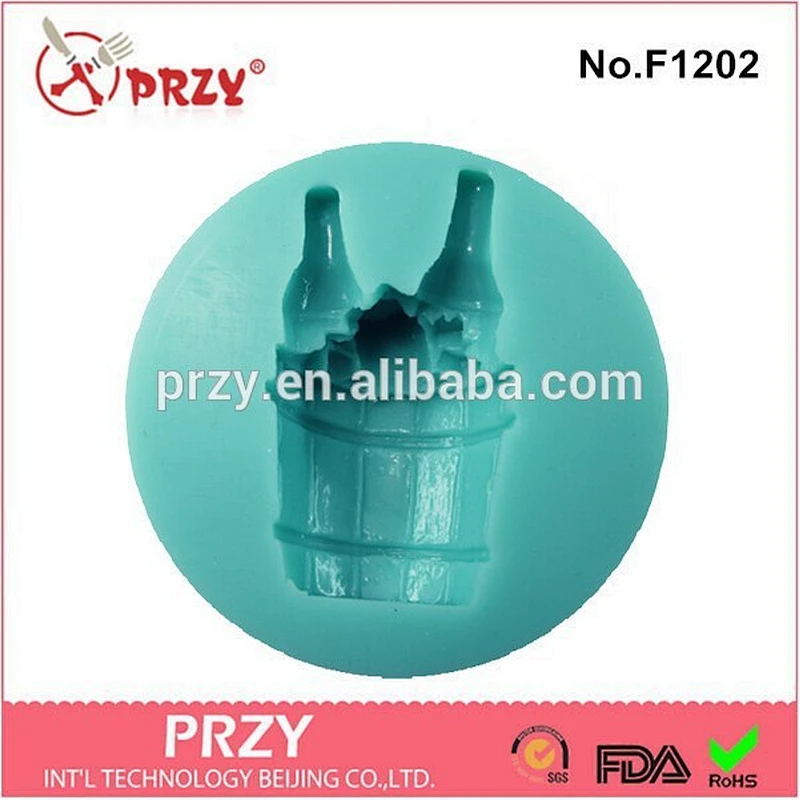 Beer Bottle Wooden Cask Pattern Fondant Silicone Cake Mold For Baking