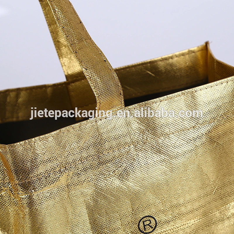 Custom printed Laminated PP non woven gold color shopping bag