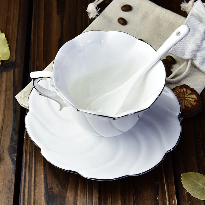 Customized bright white porcelain cup petal shape edge storage products