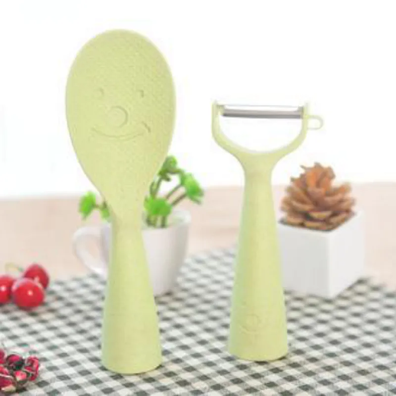 Kitchenware Ladle and Peeler China Suppliers Product High Quality Wheat Straw Stainless Steel Cookware Set